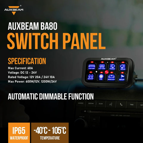 Auxbeam 8 Gang LED Switch Panel Kit