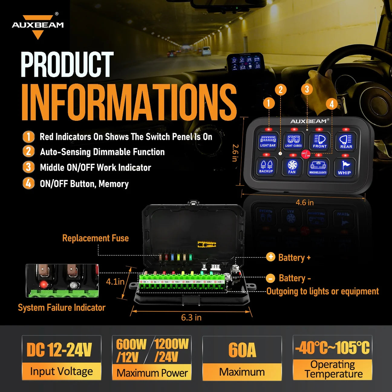 Auxbeam 8 Gang LED Switch Panel Kit